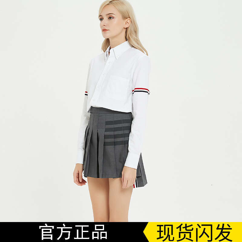 Women's Summer New High Waist Striped Pleated Light Proof Gray Slim Short Tennis Skirt