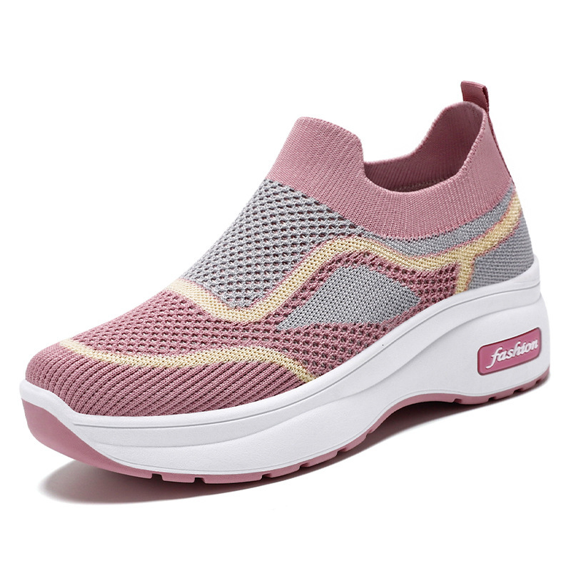 Ddmysports Spring And Autumn Women S Korean Version Thick Soled Casual Height Increasing New Breathable Fly Woven Shoes OUTDOOR