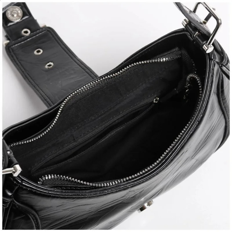 Womens Fashion Shoulder Bag Black PU Leather Bottom High Quality Handbag Girl Arm Wallet 240830