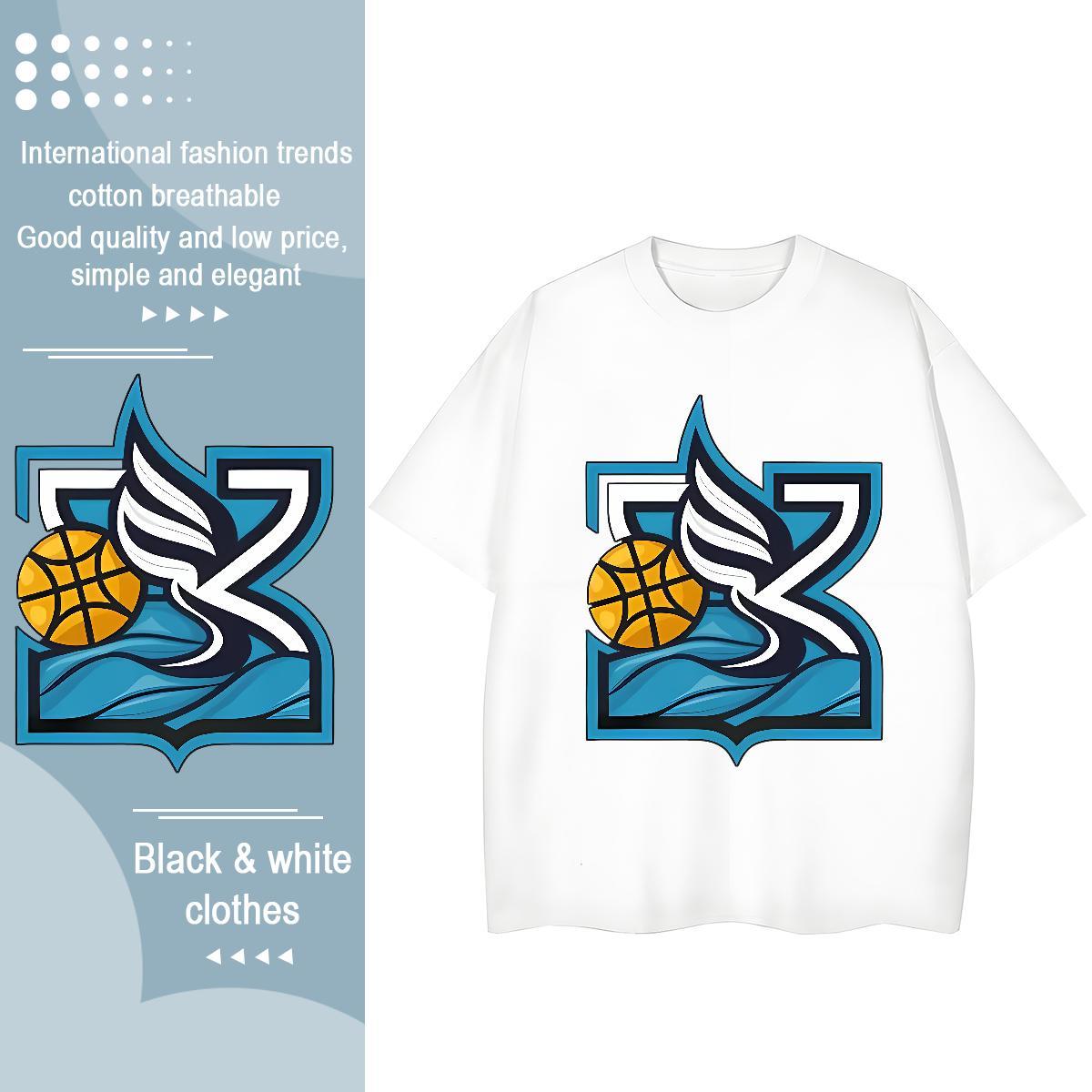 Brand T shirt Breathable Crew Neck 230g Cotton Unisex Tshirts DIY Printed basketball Street Loose fit Top Tees