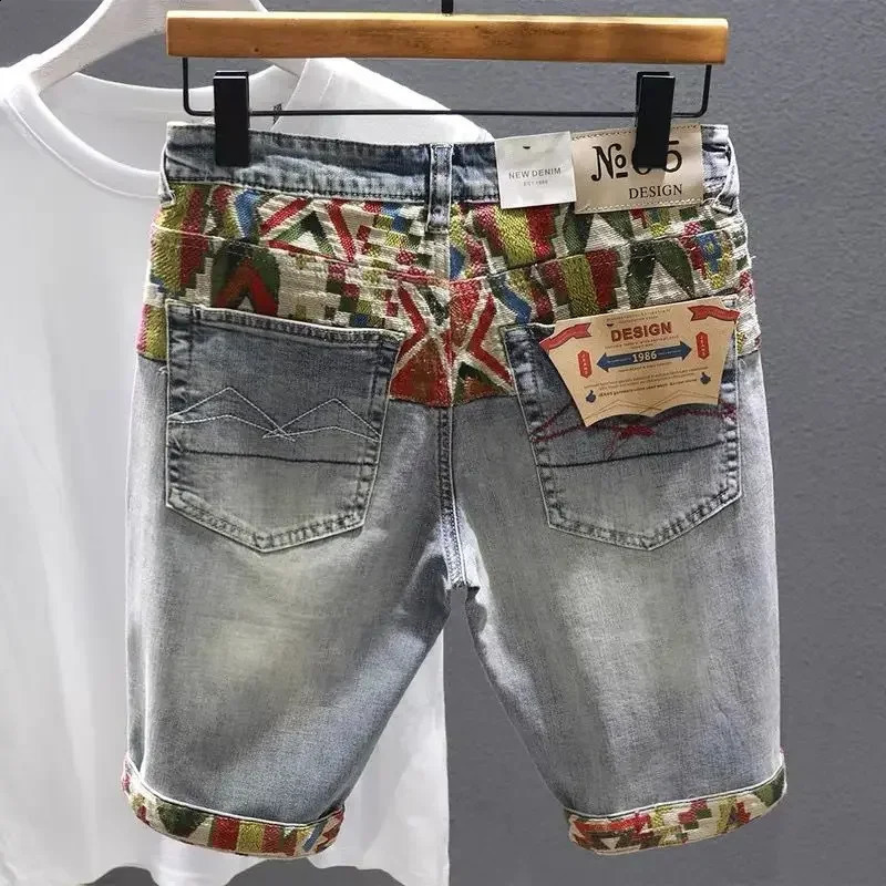Short Jeans Pants for Men Graphic Selvedge Multi Color Man Denim Shorts Retro Sale Cut Y2k Fashion Vintage Xl Xxxl Buttons Jorts 240816