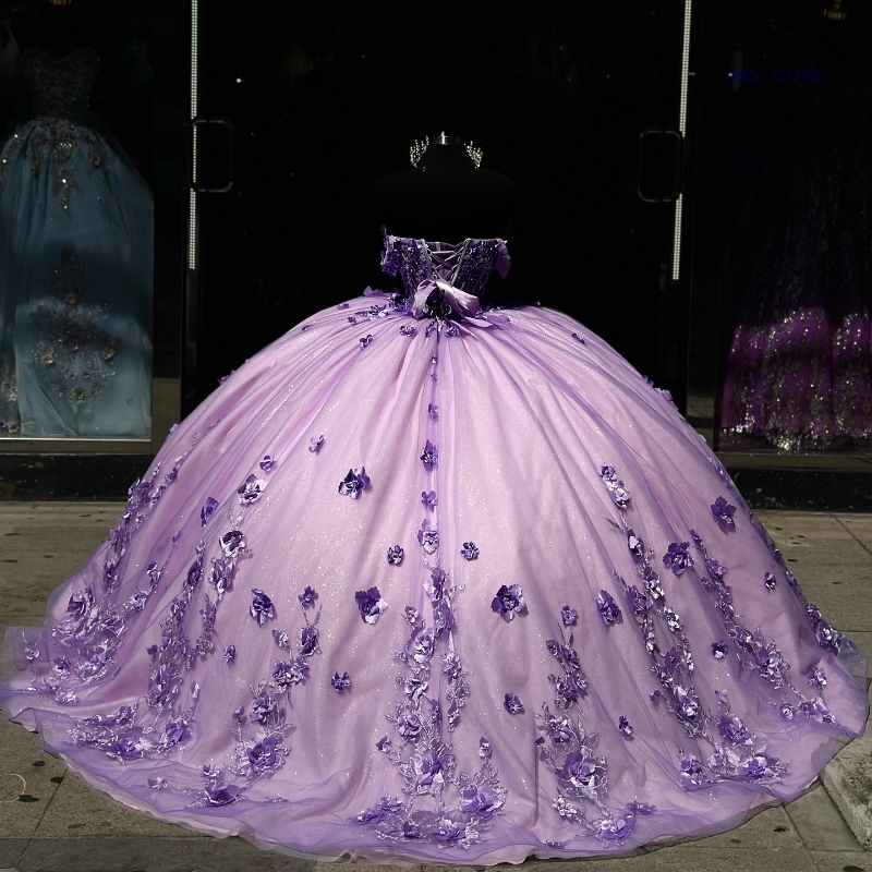 Lavender Mexico Quinceanera Dresses Gown Ball For 16th Year Girls ral Lace Up Sweet 16 Dress Party Prom Vestidos 15 De XV Anos