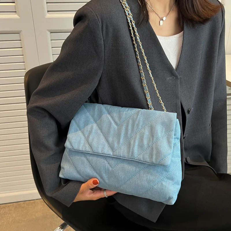 Casual Solid Canva Shoulder Bag Fashion Chain Crossbody Bags High Capacity Lady Handbags 240816
