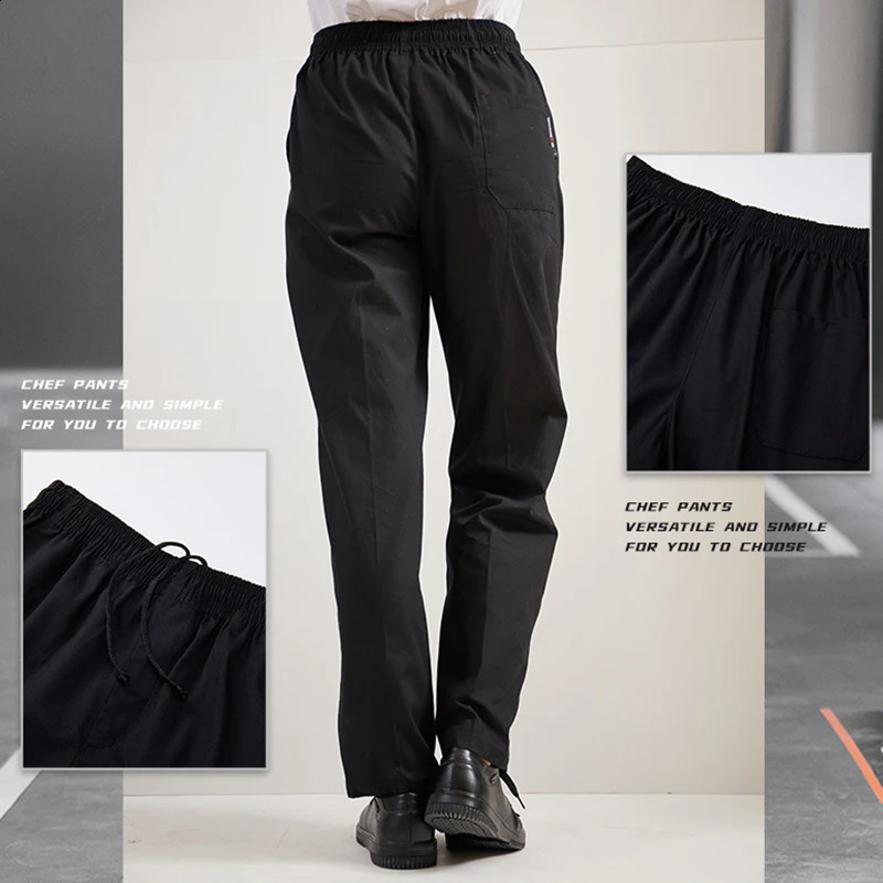 Black Unisex Chef Service Cook Uniform Chef De Partie Executive Chef Long Pant Elastic Restaurant Food Service Uniform 240816