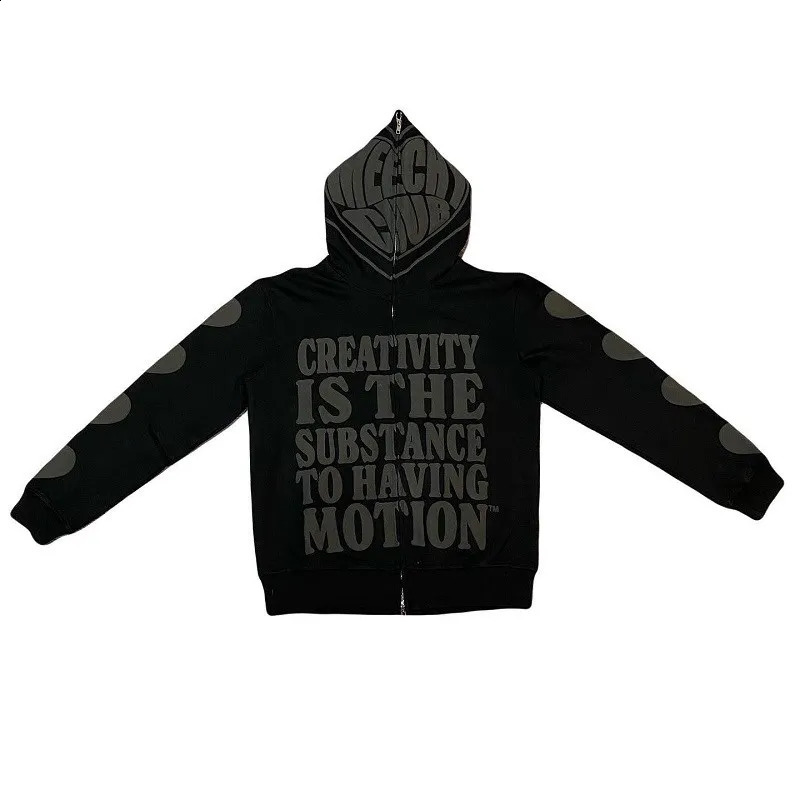 Y2K Europe and America autumn and winter zipper letter printing traf hoodie stitch high street retro hip-hop casual sweatshirt m 240810