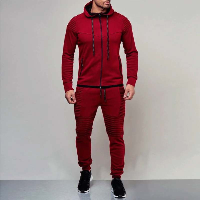 2-piece mens track suit autumn hooded sweatshirtdrawstring pants mens striped patchwork work hooded sweatshirt Bigsweet 240827