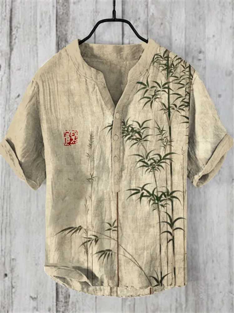 Henry Shirt - Mens Short Sleeve Top Casual Fashion Clothing Bamboo Pattern Summer 2024 S-5XLW240726