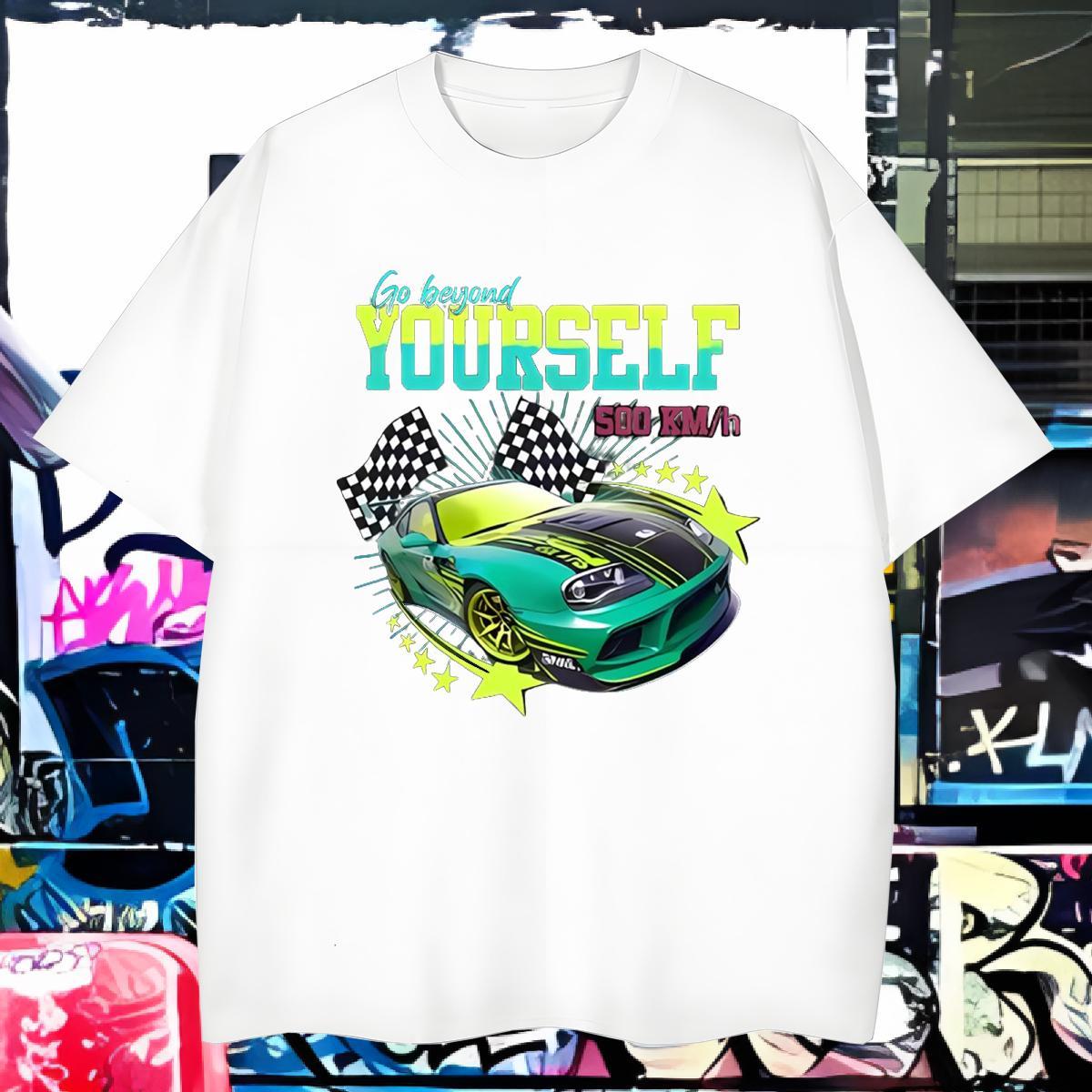 Comfortable T-Shirts for Men 100% Cotton 230g car Spring Summer Anime Round Neck Short Sleeve Tshirt for Man Woman DIY Customized Tees