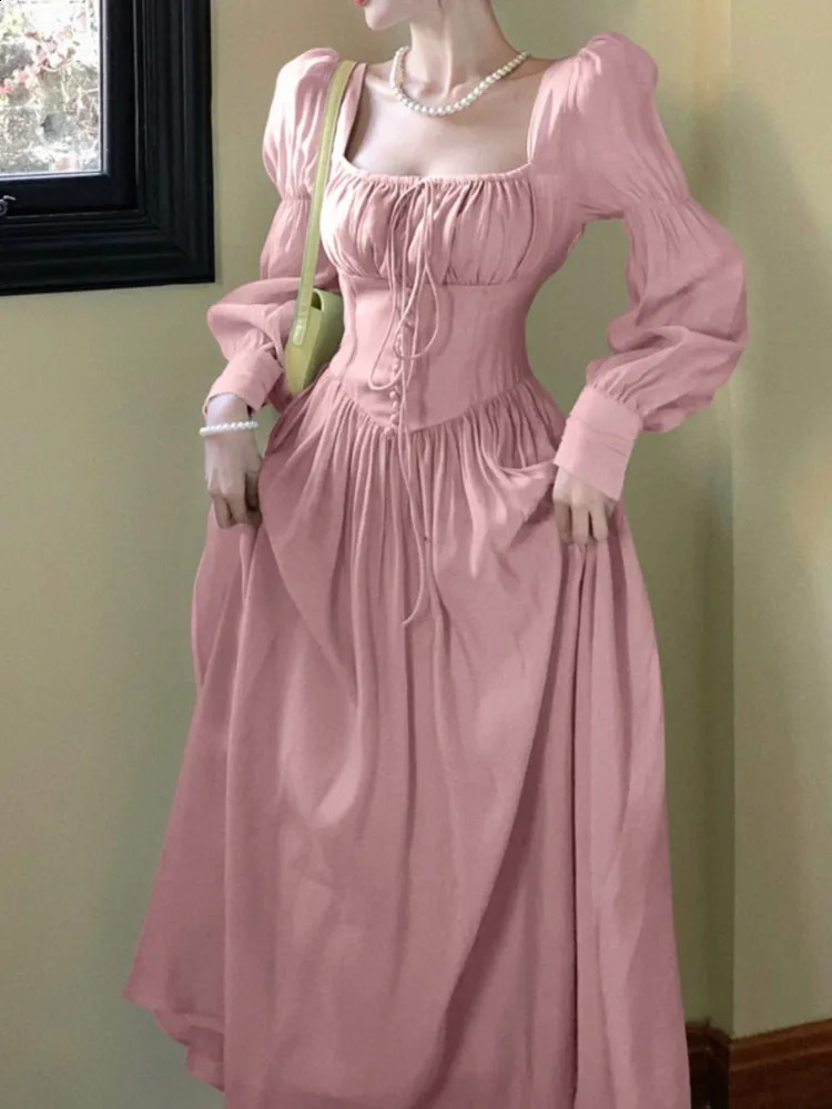 Elegant Fashion Casual Midi Party Dresses Women Autumn Vintage A-Line Birthday One Pieces Vestidos Female Chic Robe Mujers 240816
