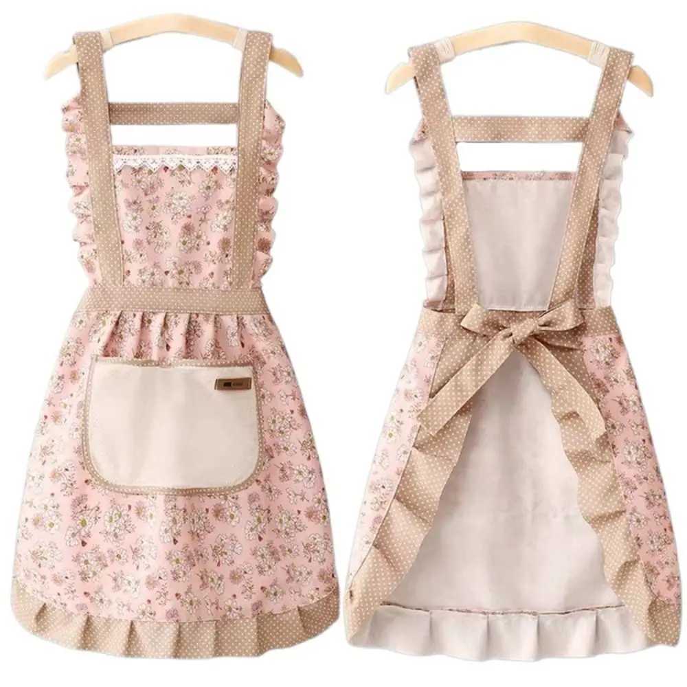 Lovely Floral Print Lace Cotton Apron Princess Skirt Apron Home Kitchen Fashion Apron Female Male Adult Cooking AccessoriesXJ240816