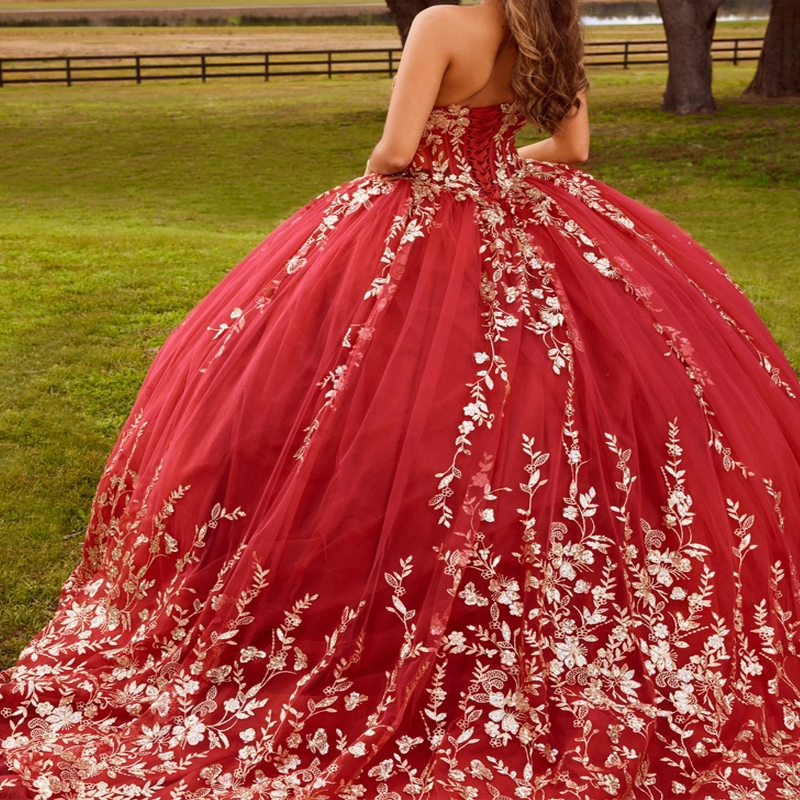 Red Quinceanera Dresses Ball Gown For 16 Girl Off the Shoulder Gold Applique Lace Tull Princess Vetido De xv 15 Anos