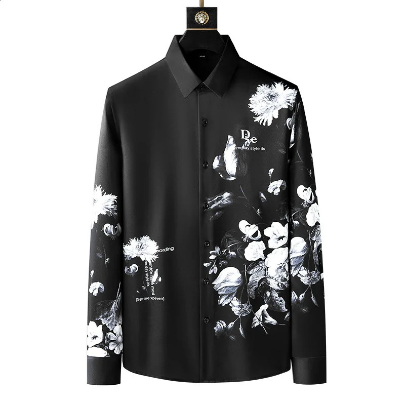 Autumn 3D Leopard Floral Print Shirt Men Slim Long Sleeve Casual Shirts High Quality Business Banquet Social Dress Shirt 240816