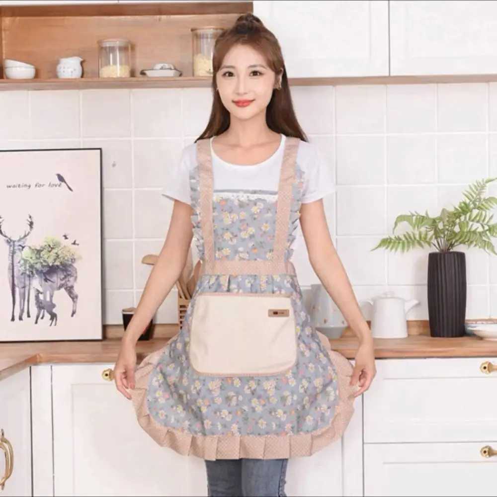 Lovely Floral Print Lace Cotton Apron Princess Skirt Apron Home Kitchen Fashion Apron Female Male Adult Cooking AccessoriesXJ240816