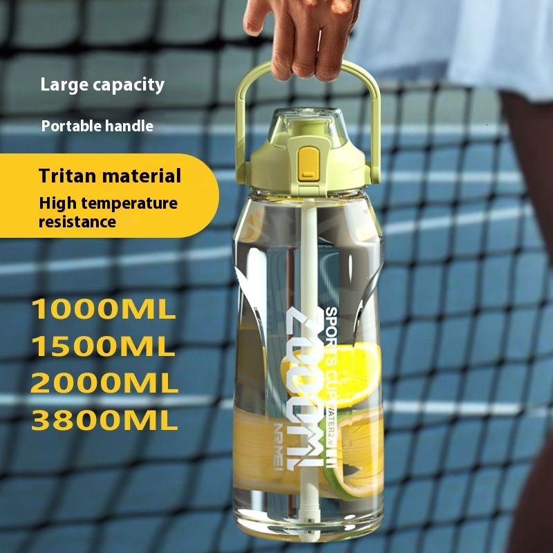 Large capacity heat-resistant super large water bottle for sports girls 2000ml summer straw cup drinking water bottle