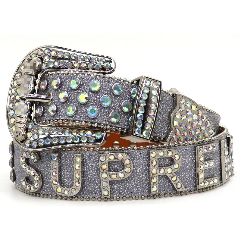 Skull Rivet Rhinestone Bb Belts Trendy Solid Color Sparkling PU Leather Belt Cowboy Cowgirl Jeans Pants Belt For Women Girls