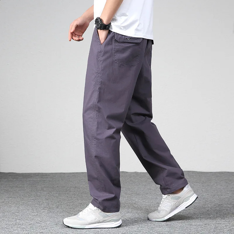 Mens casual cargo cotton pants mens pocket loose straight autumn clothing jogging sports work clothes 240816