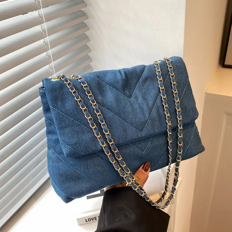 Casual Solid Canva Shoulder Bag Fashion Chain Crossbody Bags High Capacity Lady Handbags 240816
