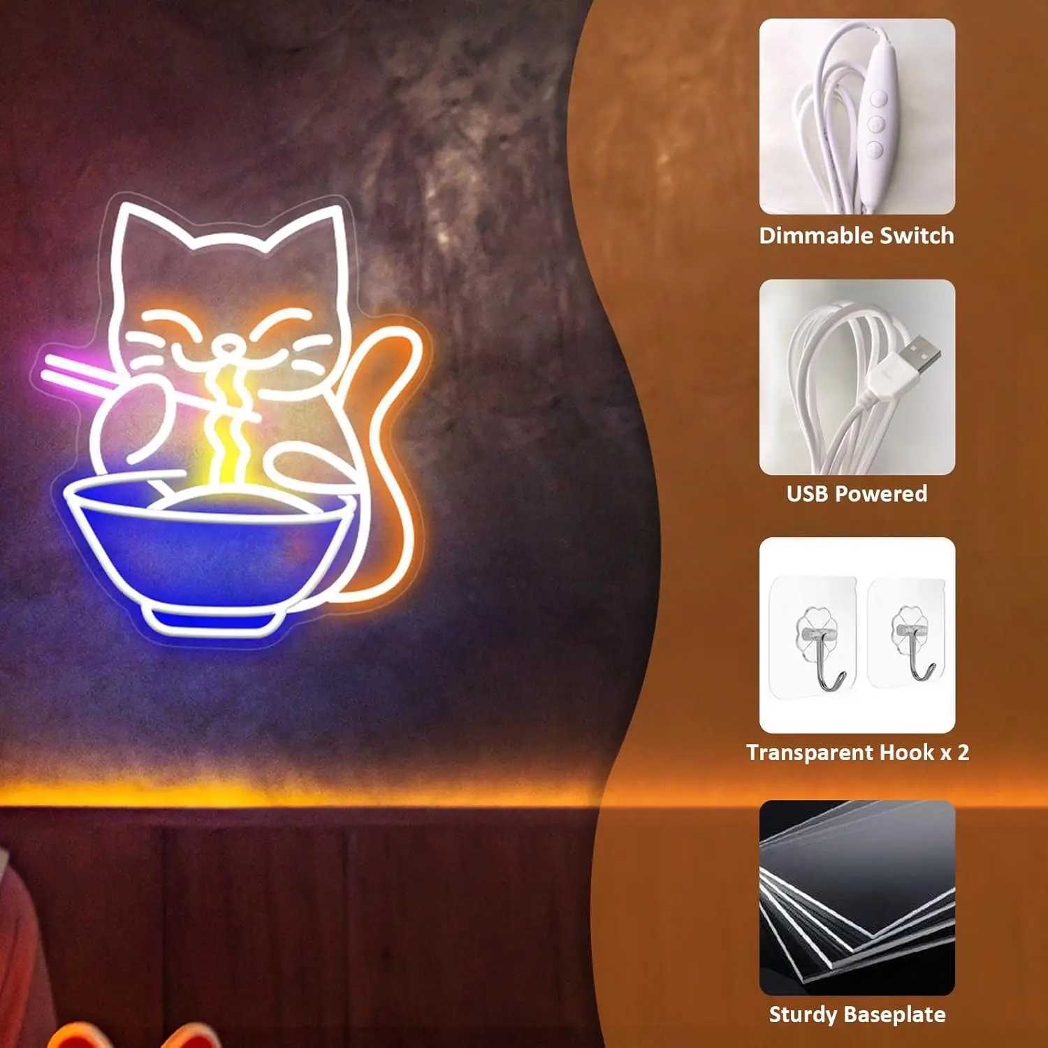 Lucky Cat Noodle LNeon Logo LED Neon Sign Illuminates Neon Sign Wall Decoration Home Bar Living Room Store Club Tavern B240817