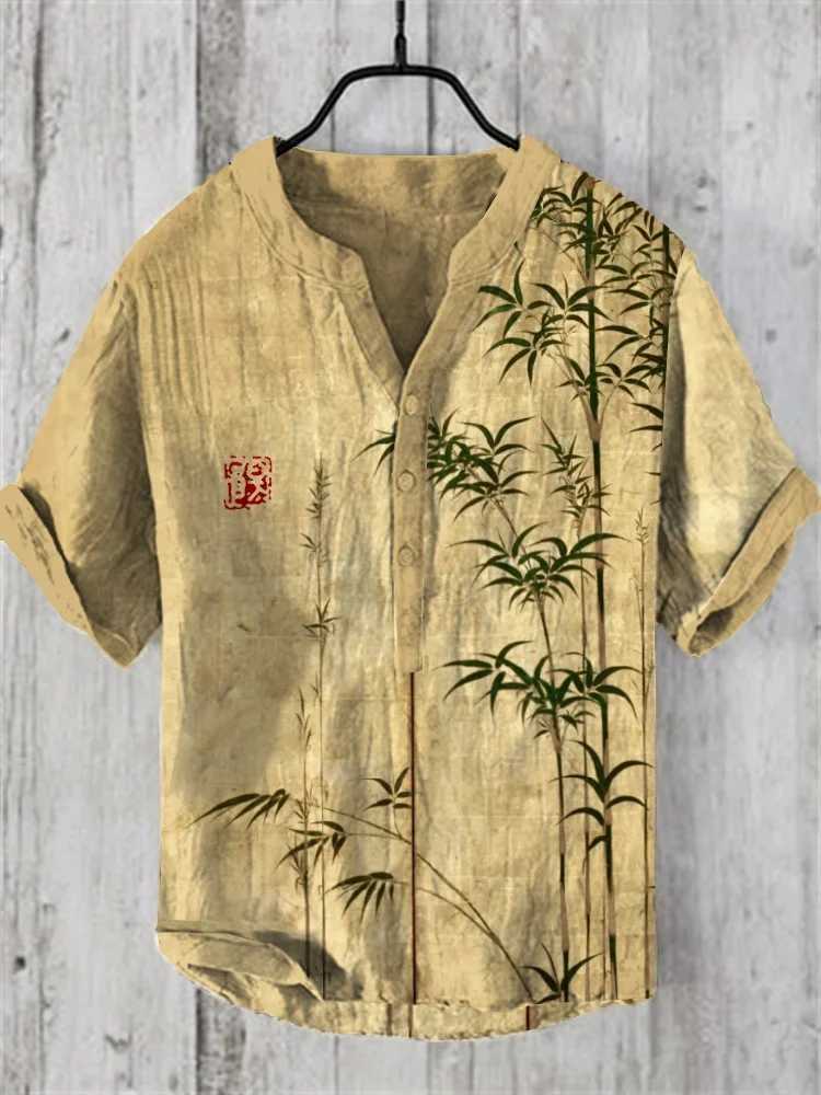 Henry Shirt - Mens Short Sleeve Top Casual Fashion Clothing Bamboo Pattern Summer 2024 S-5XLW240726