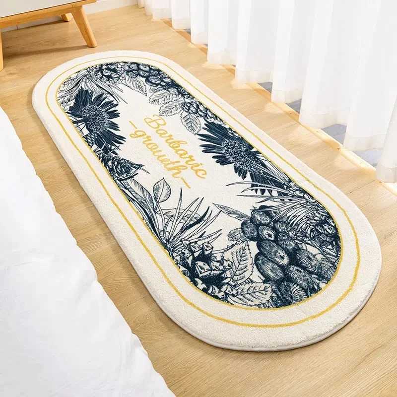 Fluffy Soft Bedroom Bedside Rugs Nordic Flowers Carpet for Kids Room Bathroom Living Room Non-Slip Home Decor Long Floor Mat Y240816