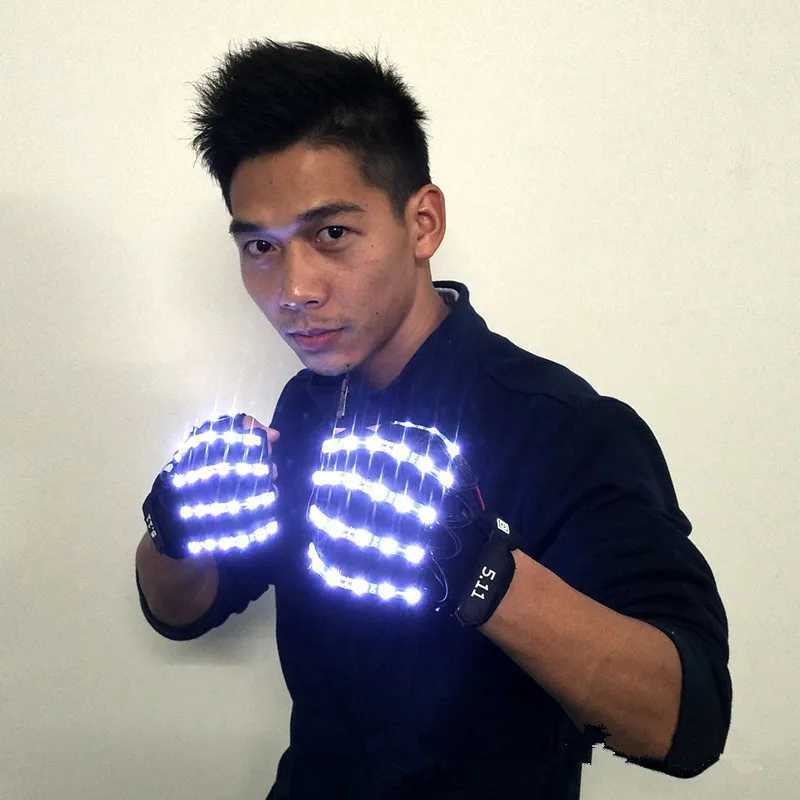 6 Colors Light-emitting Gloves Music DJ Party Cosplay Stage Performance Glowing Half Finger LED Beaming Laser Lights Gloves Y250725