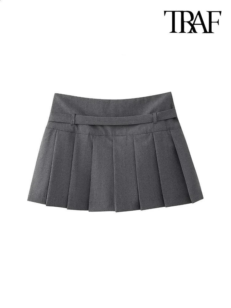 TRAF pleated womens sprint with belt side zipper mid waist fashionable w240816