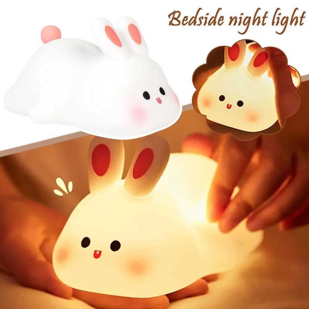 Big face rabbit night light childrens bedroom rechargeable toy light silicone cute decoration soft bed cabinet color Y5Z7 W240816