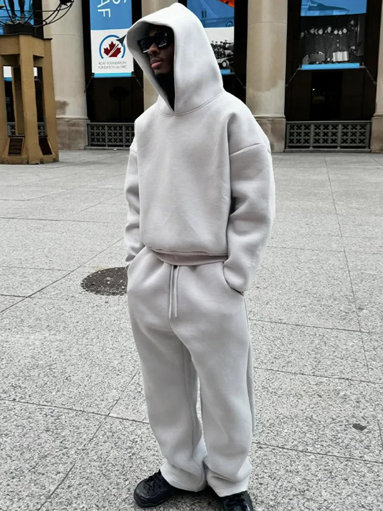 Casual Solid Couples Hooded Sweatshirt And Loose Sweatpants 2 Piece Suit Male Autumn Jogging Sweatshirt Trousers Outfits Suits 240816