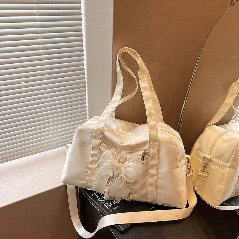 Sewing Thread Bow Zipper Nylon Ladies Shoulder Bags Large Capacity Commuting Crossbody for Women Bolso Mujer 240817