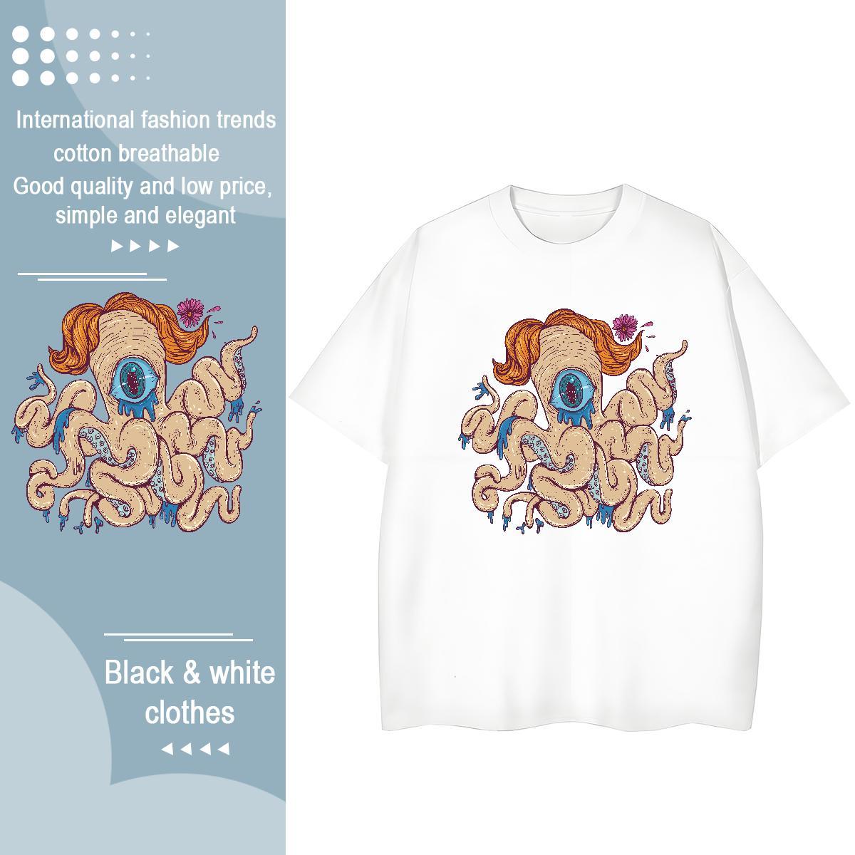 2024 Casual T shirt Crew Neck 230g Cotton Couples T Shirts Plus Size Cartoon octopus Street Wear High quality Clothes Shirt