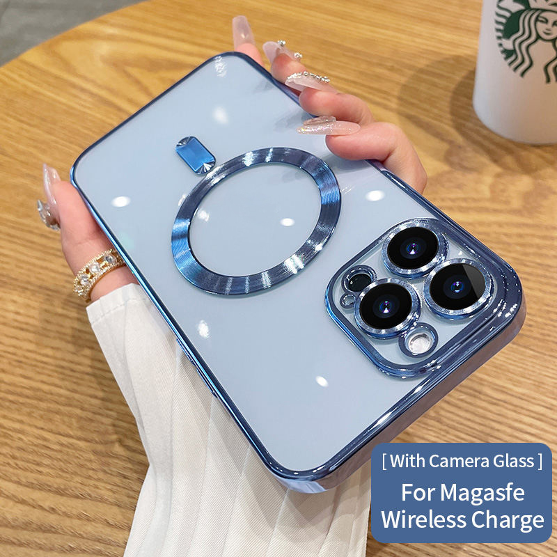 Luxury Clear Magnetic For Magsafe Wireless Charging Cases Soft TPU Shockproof Cover With Camera Lens Film Protector for iPhone 17 Air 16 15 14 13 12 1