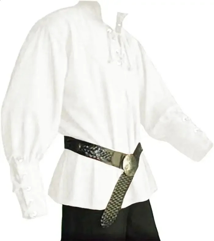 Mens medieval pirate costume vintage bandage shirt mercenary Scottish wide sleeved shirt long sleeved top 240816bj