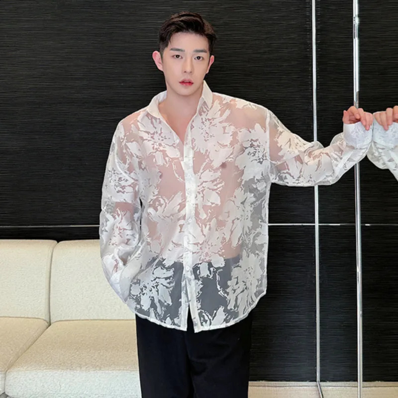 NOYMEI chiffon long sleeve shirt single breasted summer fashion korean style transparency top personality WA5114 240816