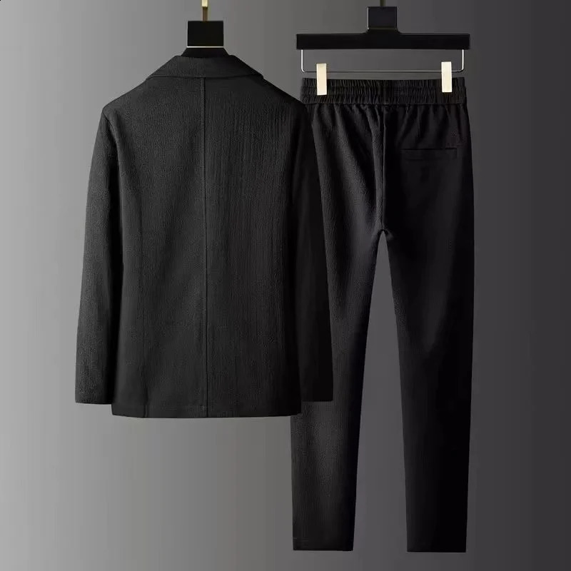 Spring and Autumn Fold Set Mens Fashion Casual Solid Long Sleeve Jacket and Mens Two Piece Loose Mens Wear 240827