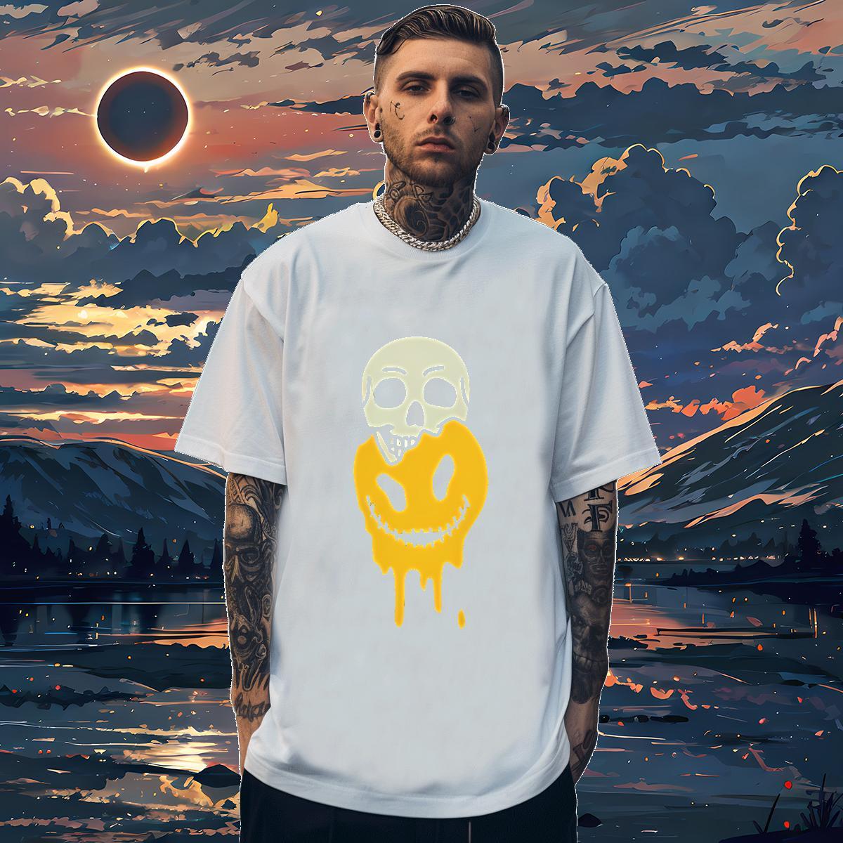 Fashion smiling face Tshirts 100% Cotton 230g Man T Shirts Graphic Anime Printing Street Pure Cotton Comfortable Tees
