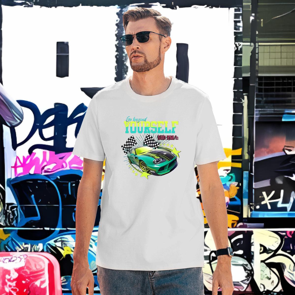 Comfortable T-Shirts for Men 100% Cotton 230g car Spring Summer Anime Round Neck Short Sleeve Tshirt for Man Woman DIY Customized Tees
