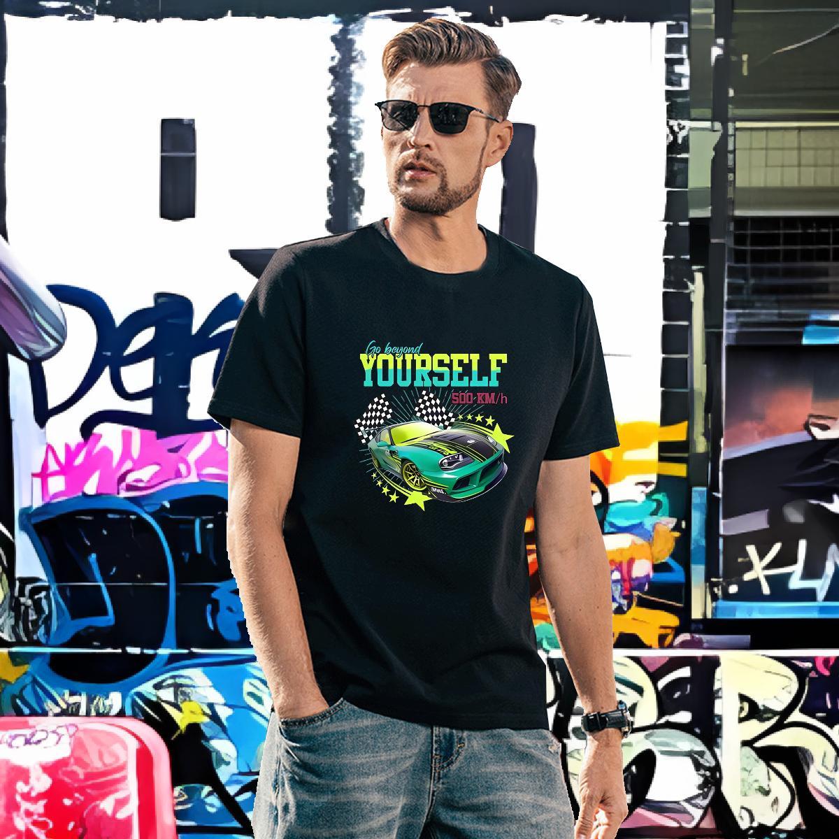 Comfortable T-Shirts for Men 100% Cotton 230g car Spring Summer Anime Round Neck Short Sleeve Tshirt for Man Woman DIY Customized Tees