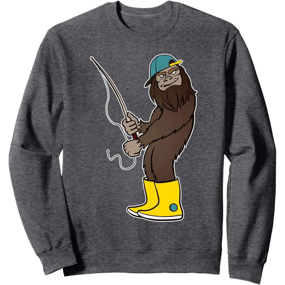 Long Sleeve Shirts for Men sweatshirt Bigfoot Fishing Funny Boots and Cap Fish Lover Gift Sweatshirt Tee Streetwear Casual tops clothes