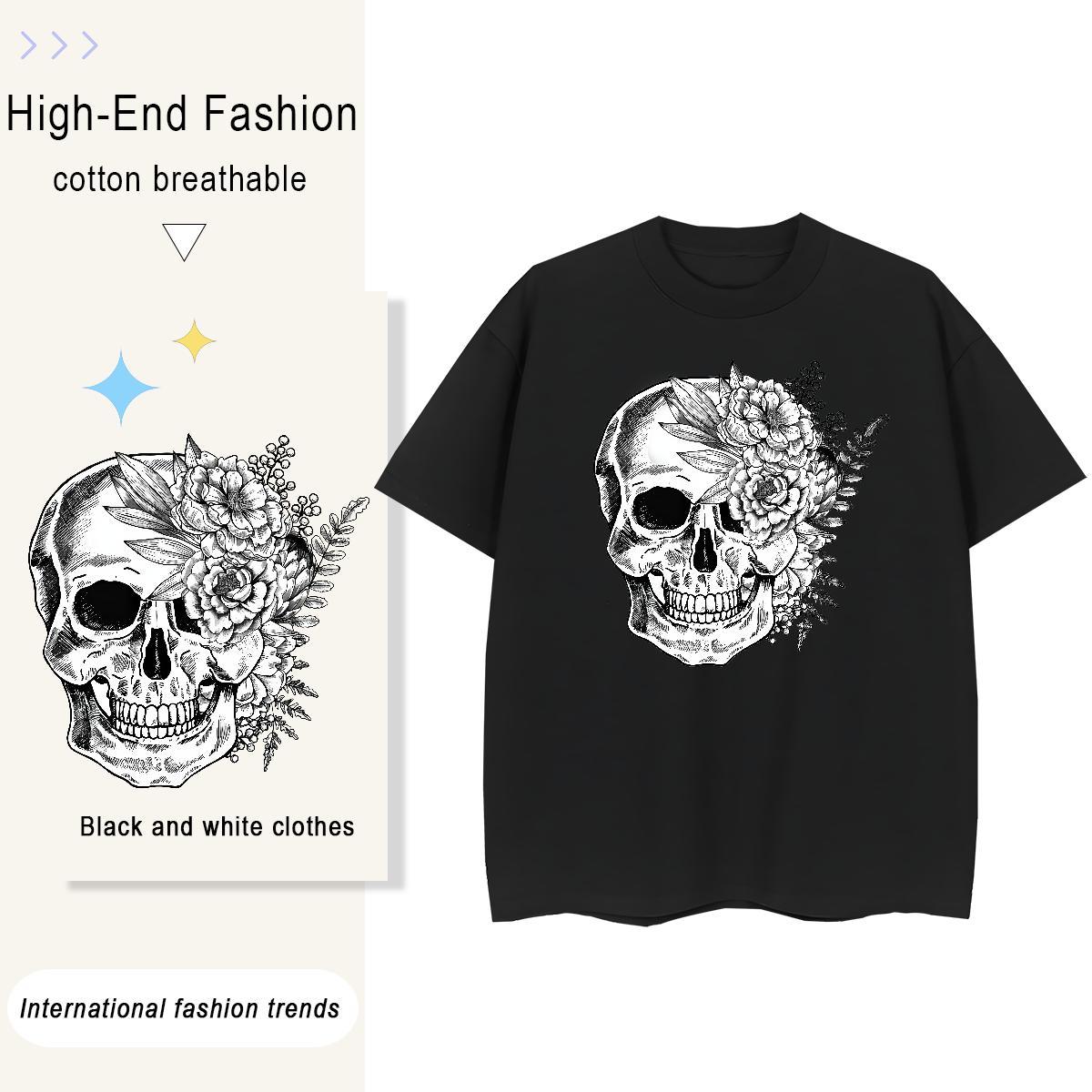 Free Shipping T Shirts Men 100% Cotton 230g flower Hip Hop DIY Printed Short Sleeve Soft Men Tees Wholesale Tees Shirts