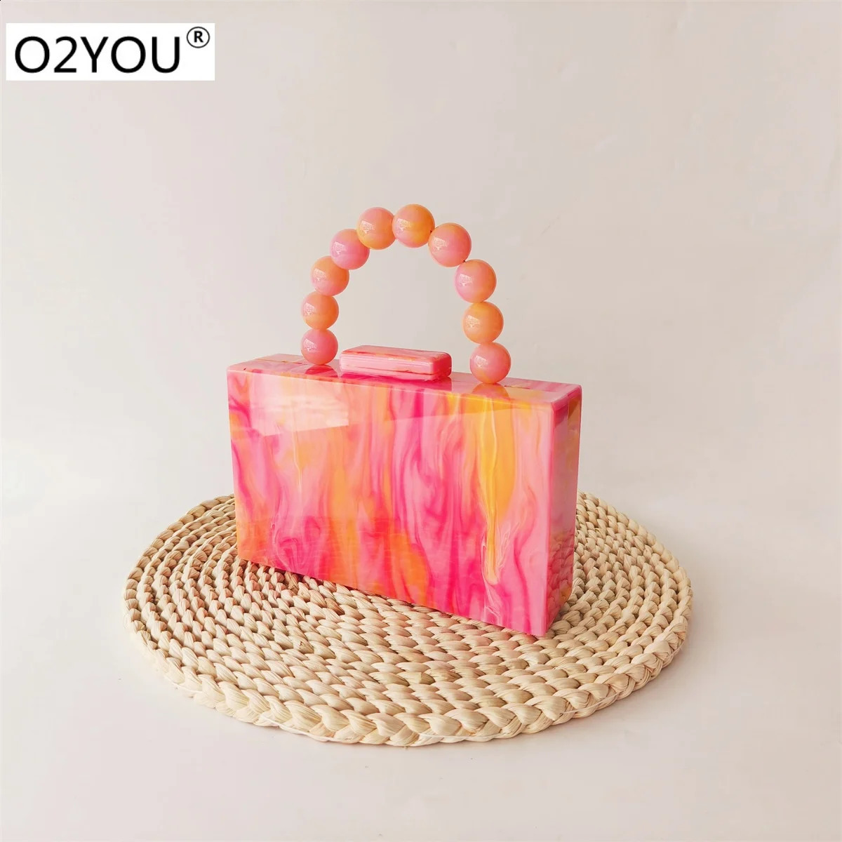 Latest Ink beaded Pearl Marble Orange Acrylic Box Clutch Bags Women Party Evening Beach Flap Bridal Wedding Purse And Handbags 240816