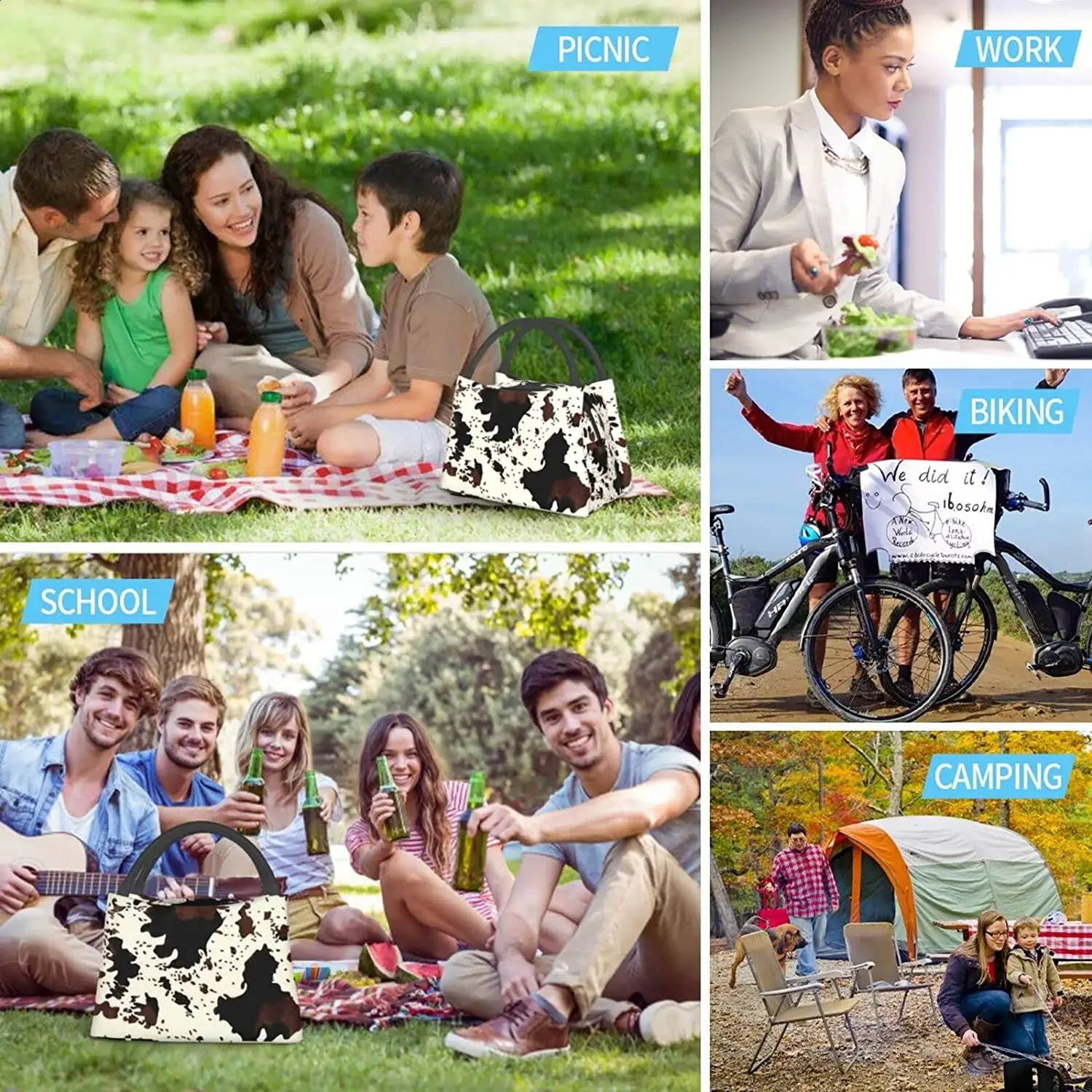 High Capacity Cow Print Western Cute lunch bag Insulated Lunch Box for Women Reusable Adult Lunch Bags Portable School Work 240816