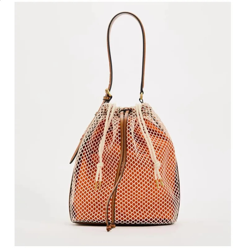 Summer Bucket For Women Beach Tote Shoulder Woven Bag Travel Crocheted Hollow Out Ladies Fashion Handbag 240816 a2f3 4