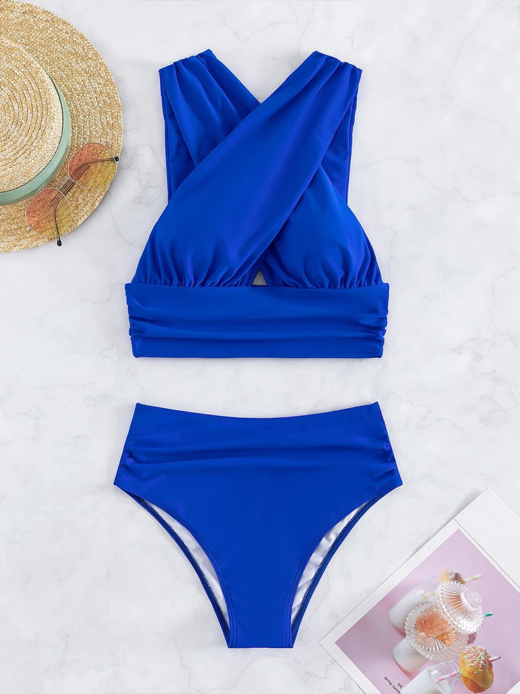 Peachtan blue bikini push up Korean swimwear style high waist swimsuit women 2 piece bikinis sexy beachwear woman bathing suit 240813