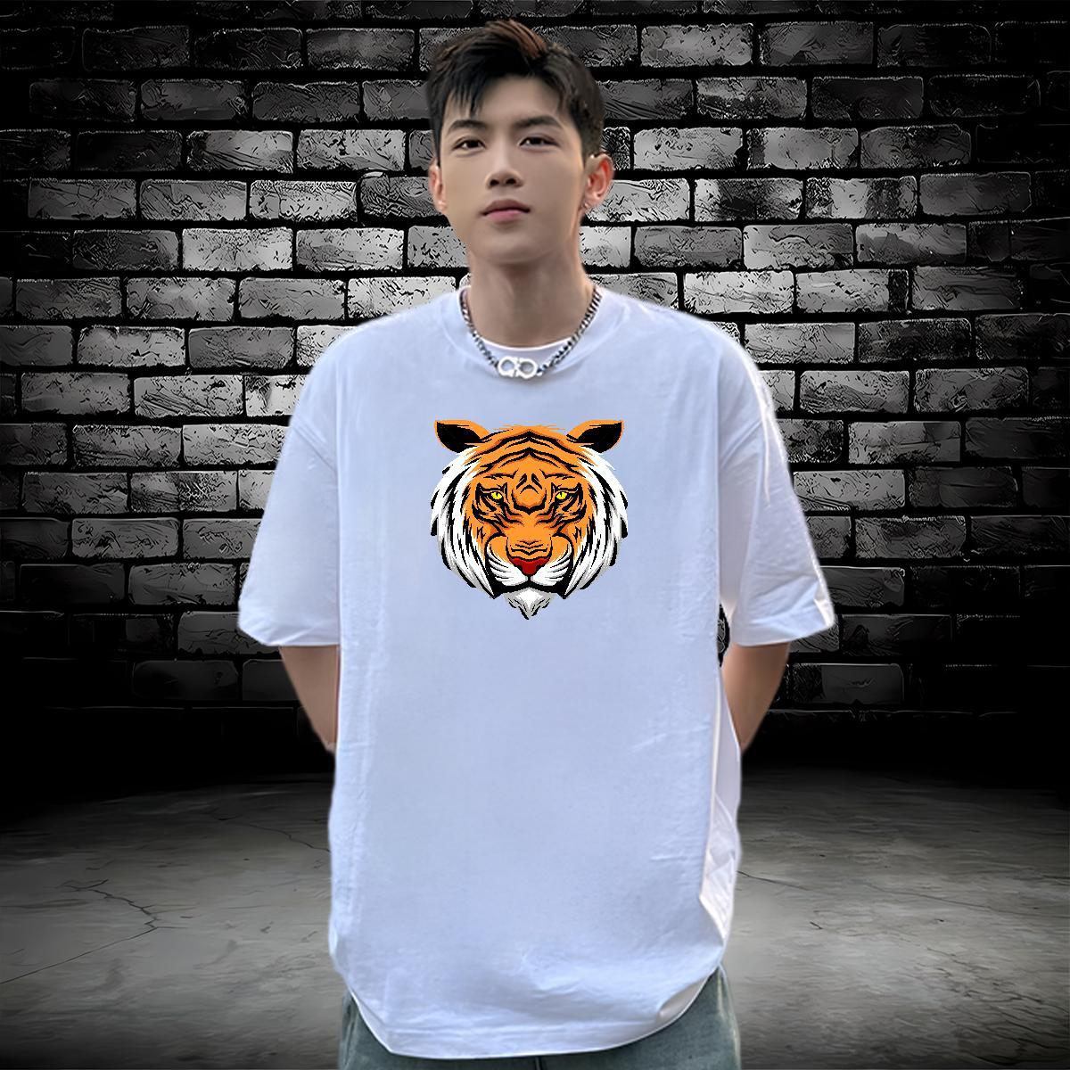 Loose Fit Man T Shirts 230g Pure Cotton tiger Sport Oversized 3XL 4XL Breathable Short Sleeve Men Tops Tees New Arrival Tops Shirt