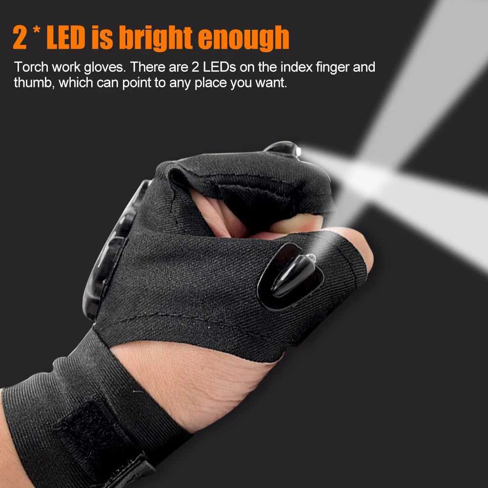LED Gloves Finger Lamp USB Rechargeable Magic Strap Hands Free Gloves Flashlight Outdoor Waterproof Rescue Repair Night Lighting Y240817