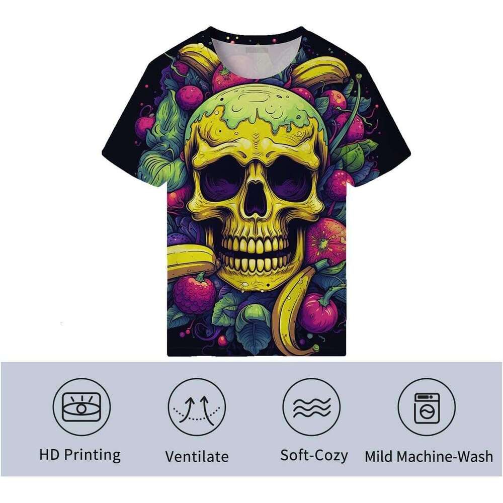 Halloween Mens T Shirt Novelity 3D Print T-Shirts For Men Hawaiian Style Fruit Graphic Skull Short Sleeve Shirts Tshirt Tee Casual Tops Summer Clothes