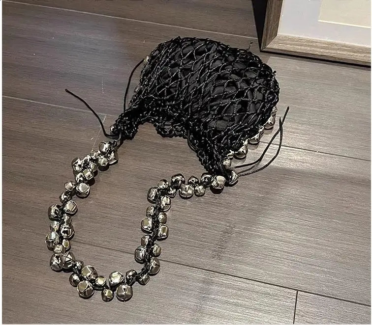 Casual Hollow Small Tote Bag er Rope Woven Women Handbags Summer Braid Beach Fishnet Bag Bali Bucket Purses Sac 240816