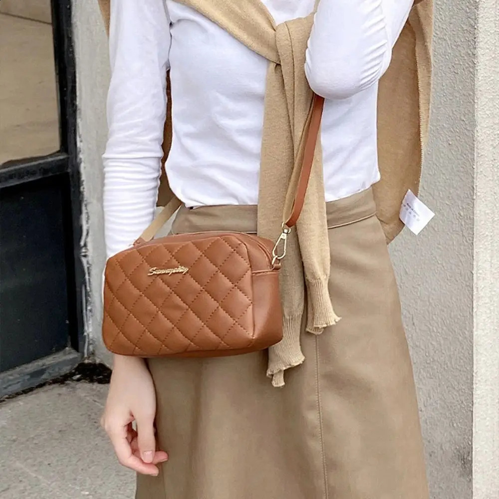 Women PU Leather Detachable Messenger Bag Lingge Embroidered Bags Chain Shoulder Crossbody Purses And Handbags 240816Z