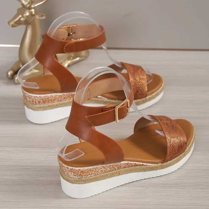 Amkle Strap Wedge Sandals for Women Summer 2024 High Heel Open Toe Buckle Gladiator Shoes Woman Non Slip Platform Sandals Female CI240806