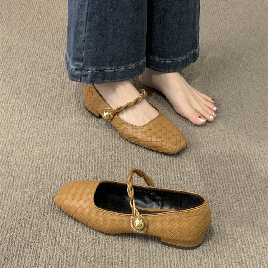 Women's shallow mouth square toe low heel niche temperament single shoe